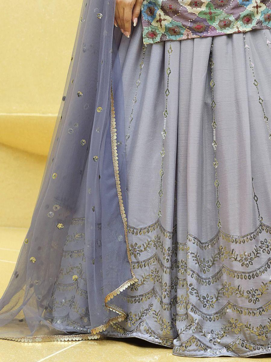 Lavish Lavender Lehenga | Art Silk with Print & Sequins Embroidery