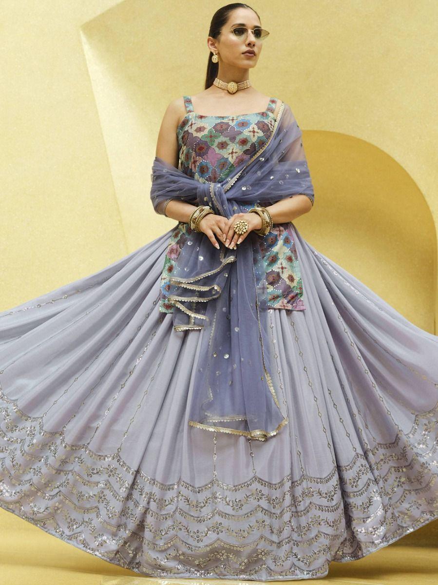 Lavish Lavender Lehenga | Art Silk with Print & Sequins Embroidery