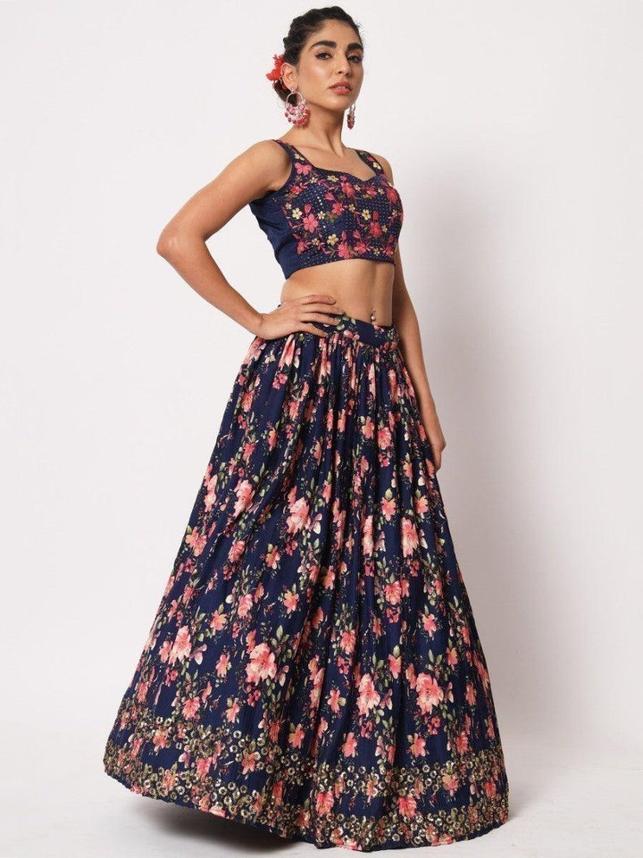 Stylish navy blue lehenga for weddings and special occasions.