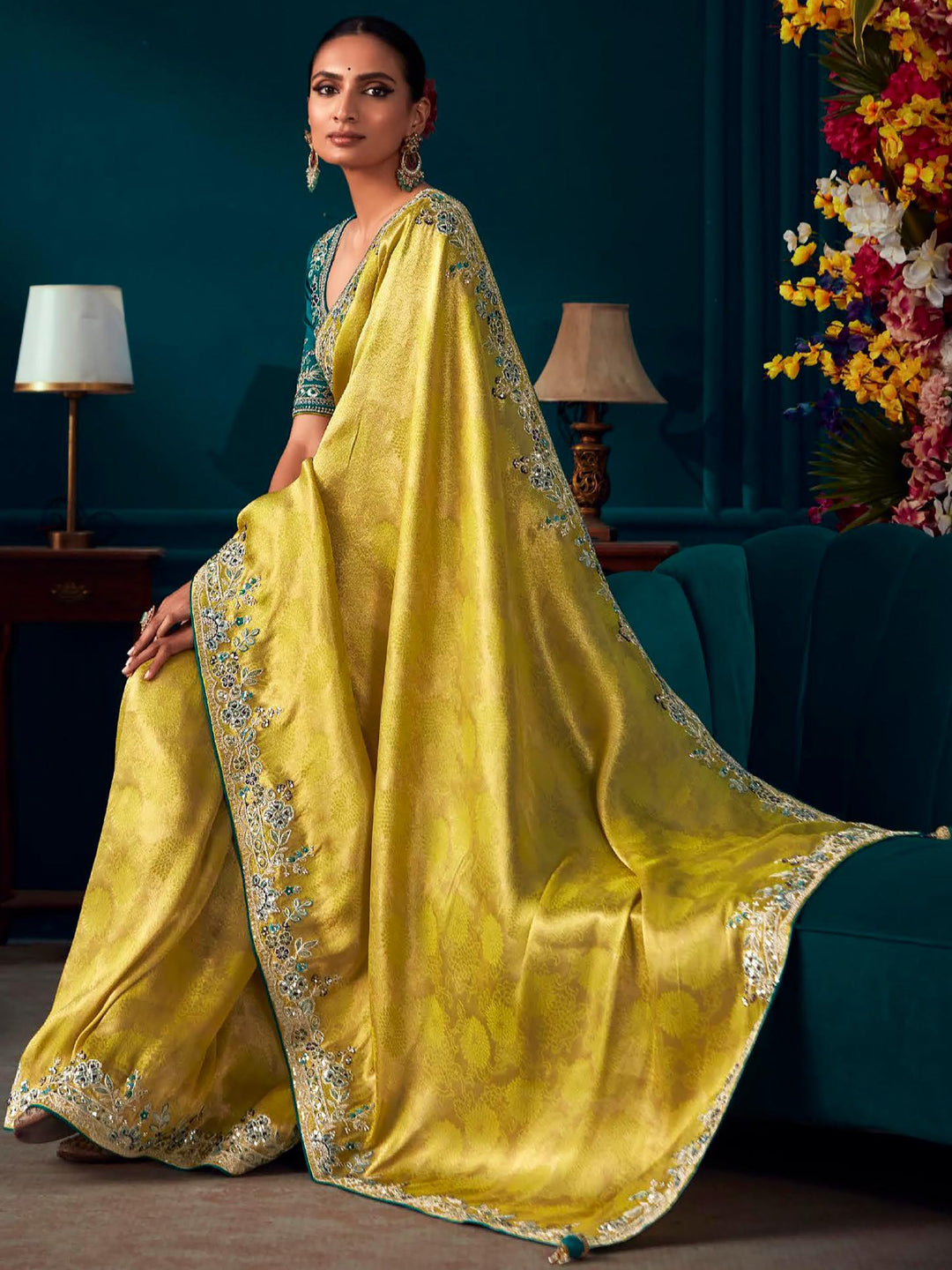 Vibrant color luxurious fabric exclusive attire crafted for elegance and style.