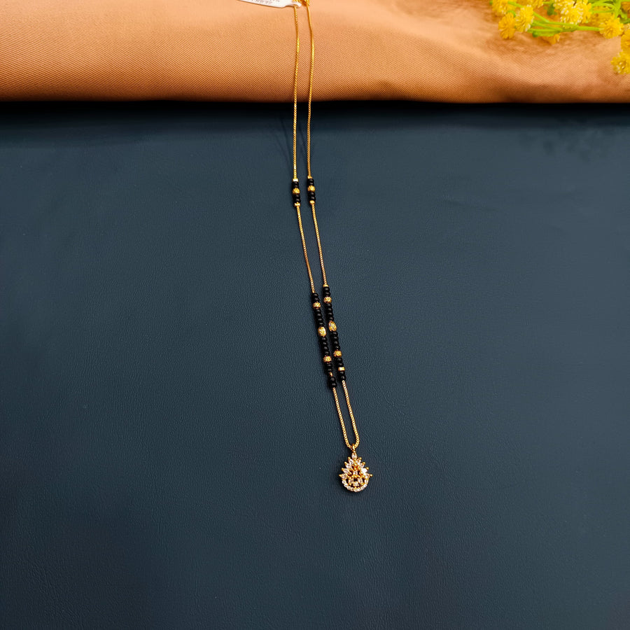 Beautiful black beaded mangalsutra, gold-plated alloy, classic design for events.