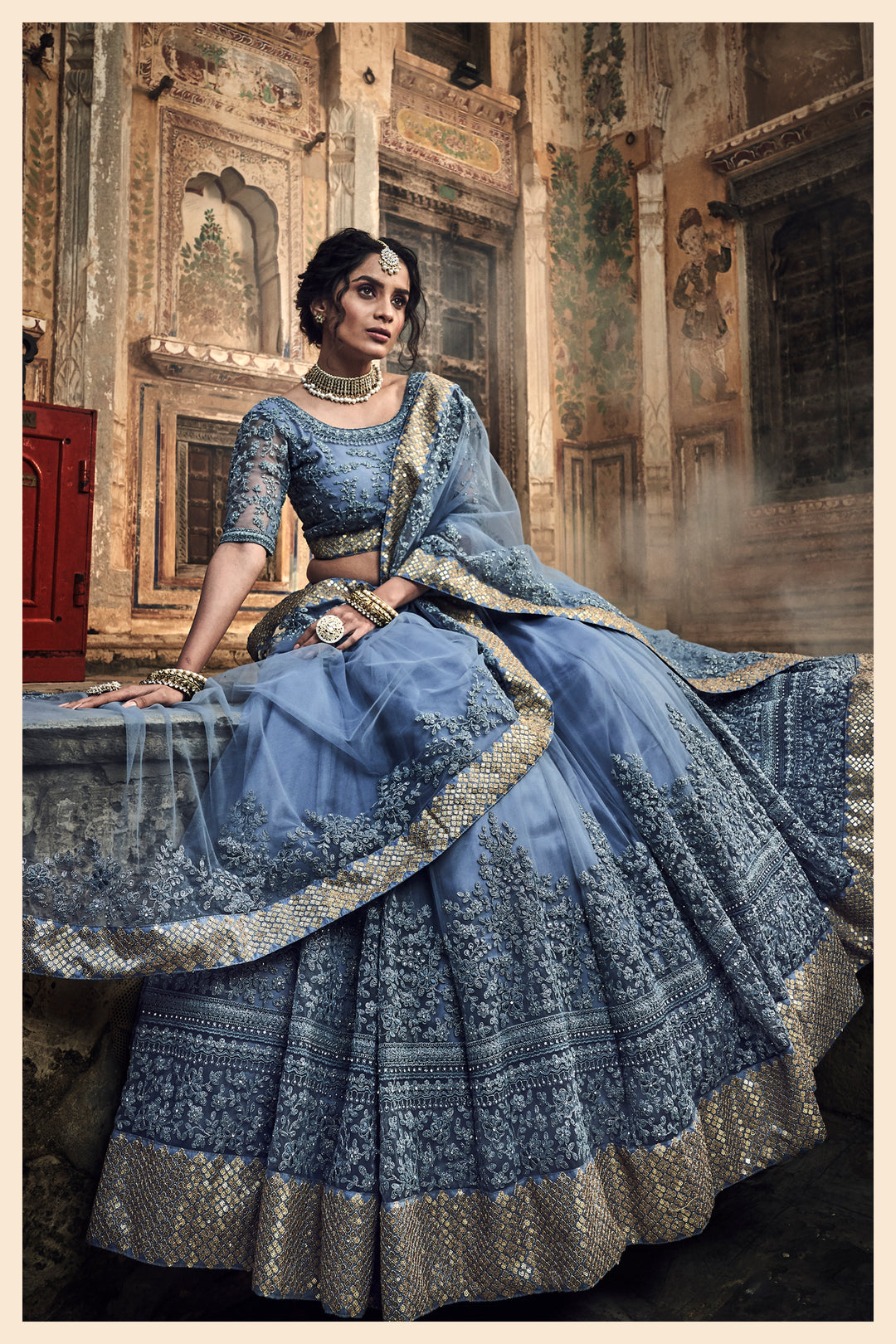 Grey Soft Net Lehenga | Traditional Bridal Lehenga for Weddings