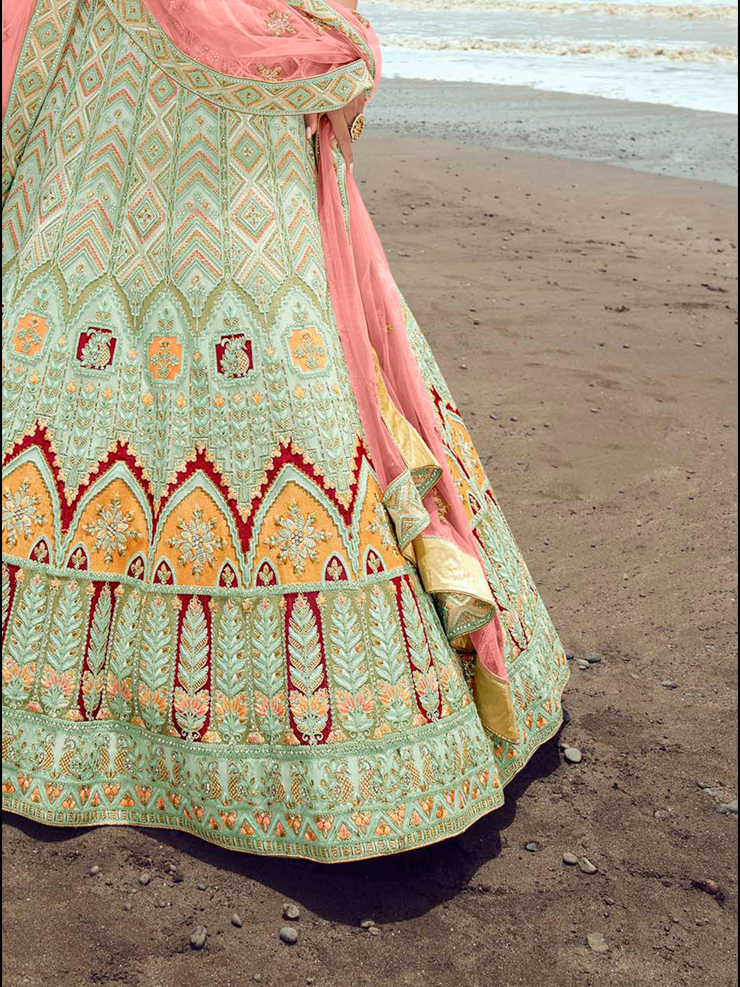 Georgette Lehenga with Intricate Zarkan Work | Ethereal Net Dupatta