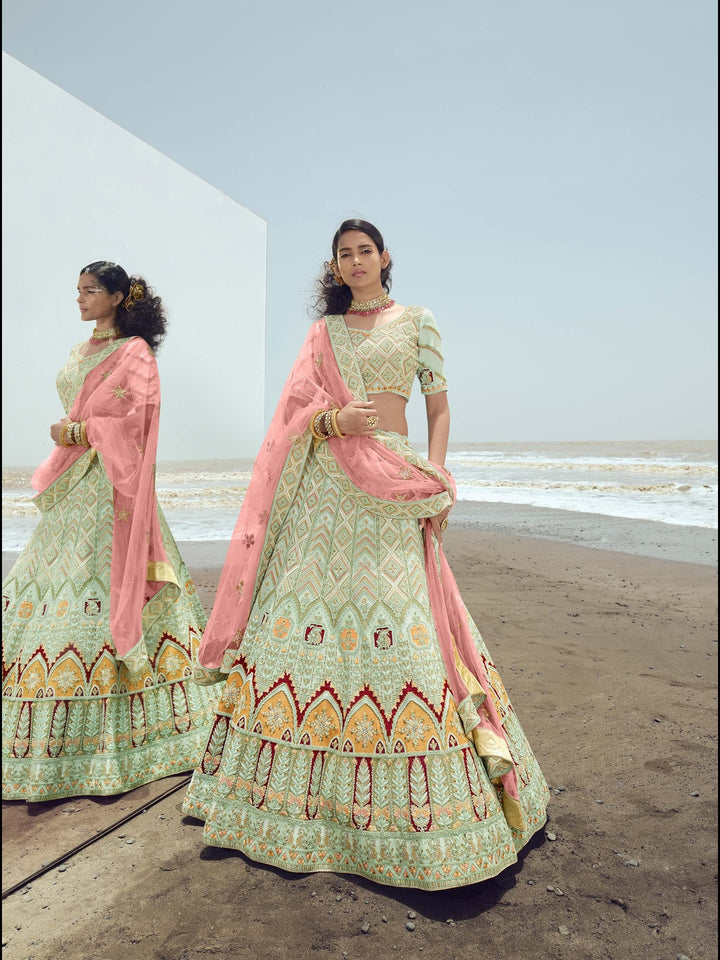 Georgette Lehenga with Intricate Zarkan Work | Ethereal Net Dupatta