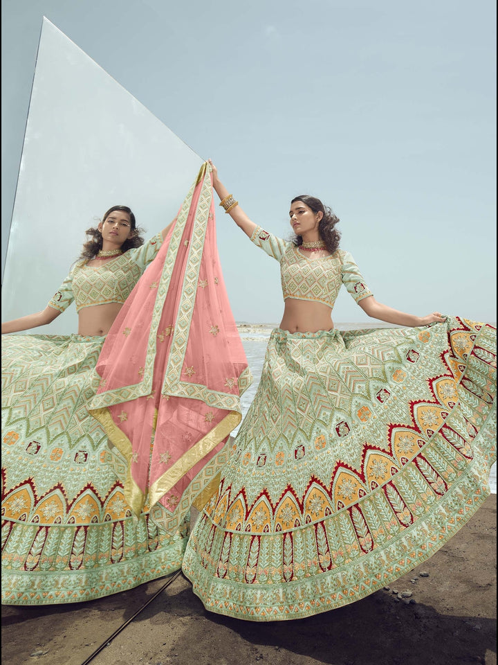 Georgette Lehenga with Intricate Zarkan Work | Ethereal Net Dupatta