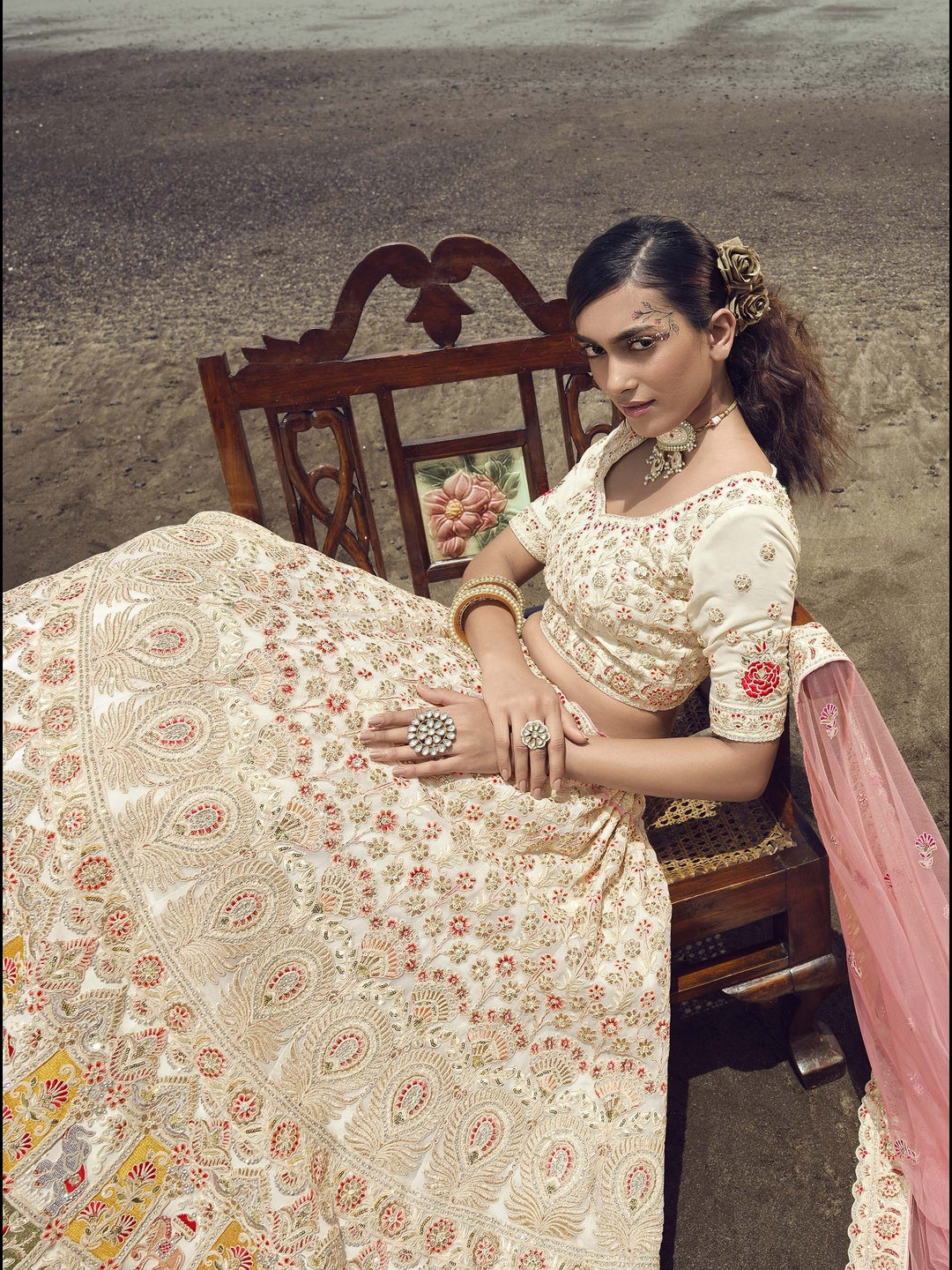 Georgette Lehenga Choli | Floral Motifs & Zarkan Work for Occasions