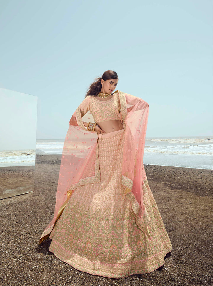 Luxurious Georgette Lehenga Set | Floral Embroidery & Net Dupatta