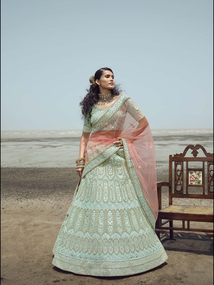 Exquisite Organza Lehenga | Flared Silhouette & Embellished Boat Neck Blouse