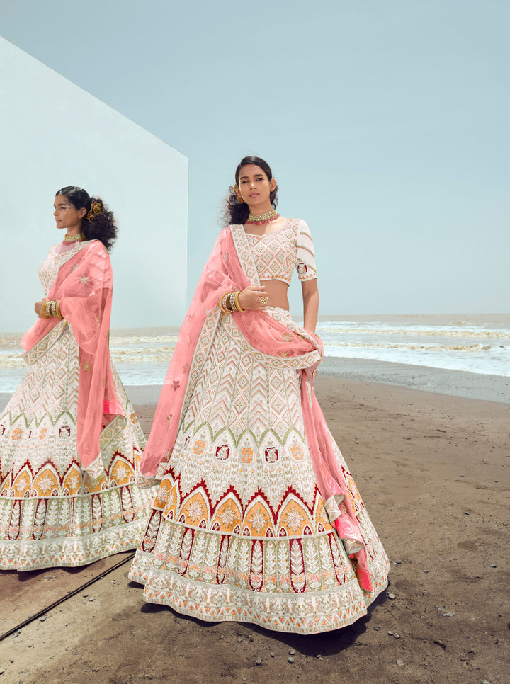 Georgette Lehenga with Intricate Zarkan Work | Ethereal Net Dupatta