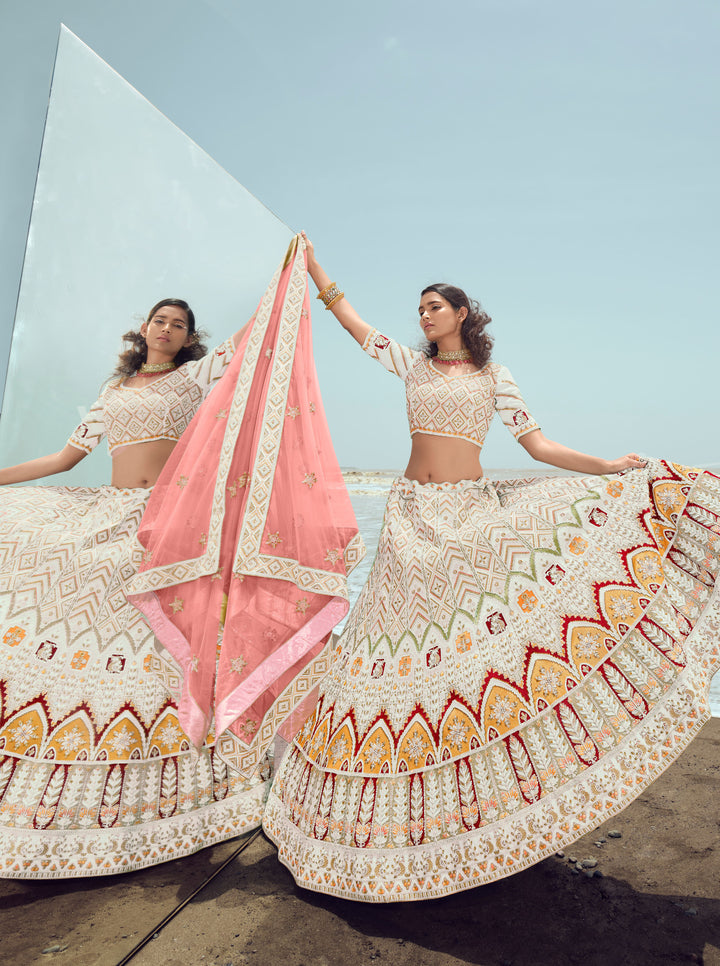 Georgette Lehenga with Intricate Zarkan Work | Ethereal Net Dupatta