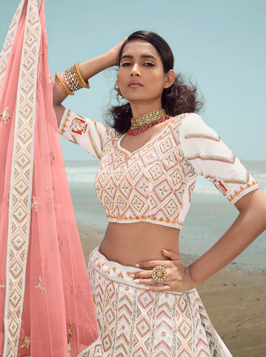 Georgette Lehenga with Intricate Zarkan Work | Ethereal Net Dupatta