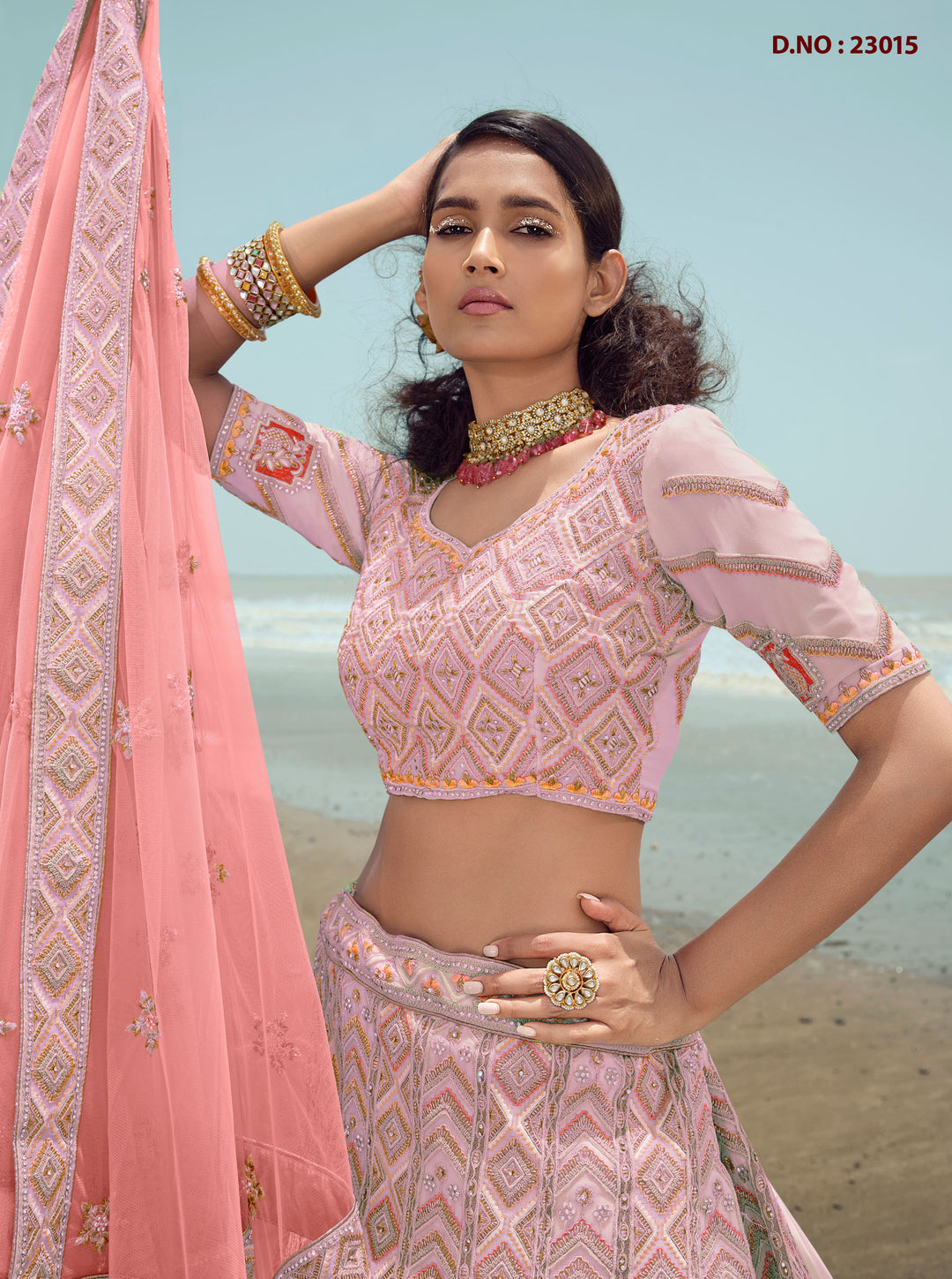 Georgette Lehenga with Intricate Zarkan Work | Ethereal Net Dupatta