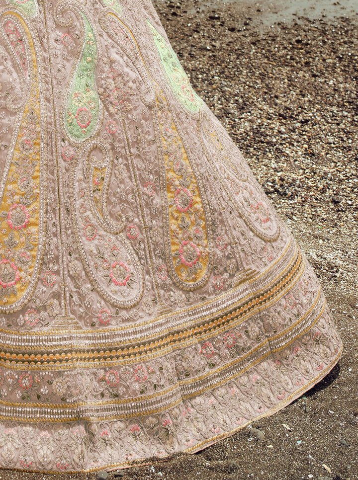 Elegant Organza Lehenga Set | Intricate Thread & Zarkan Work with Paisley Motifs