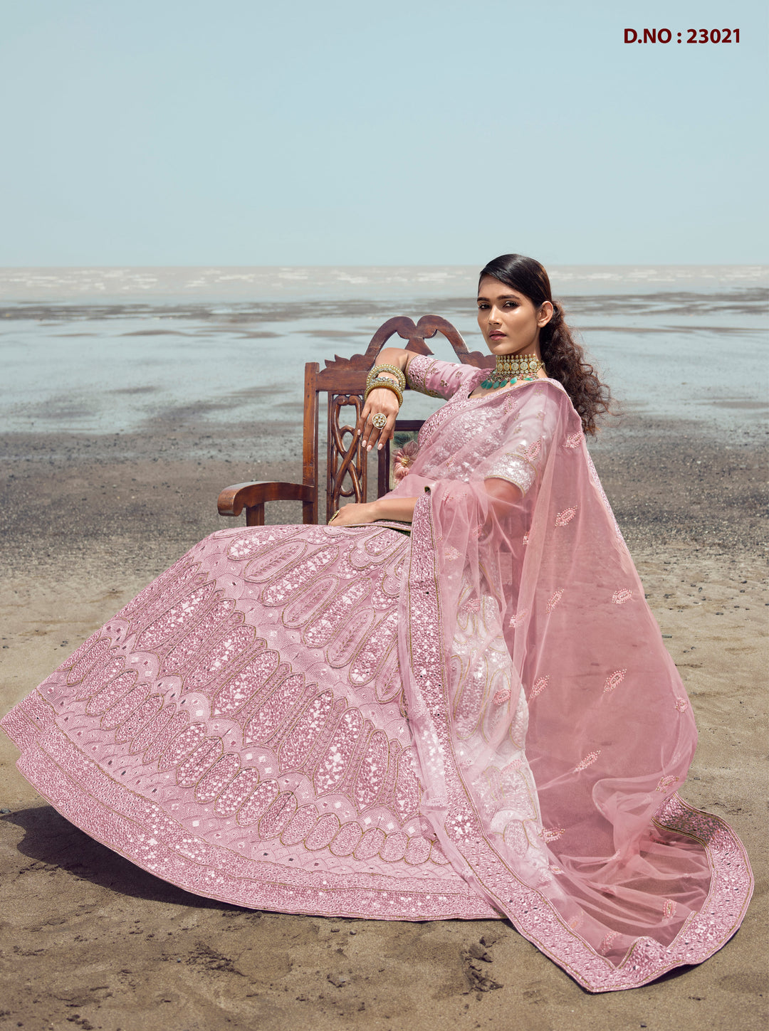 Exquisite Organza Lehenga | Flared Silhouette & Embellished Boat Neck Blouse