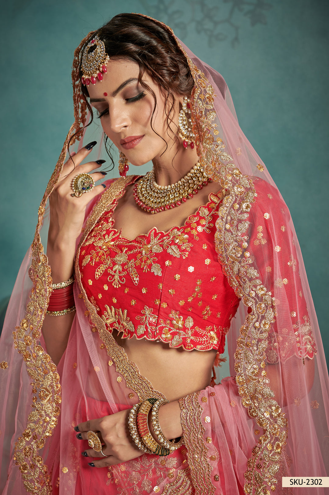 Red Bridal Lehenga Choli | Art Silk Wedding Lehenga with Sequins