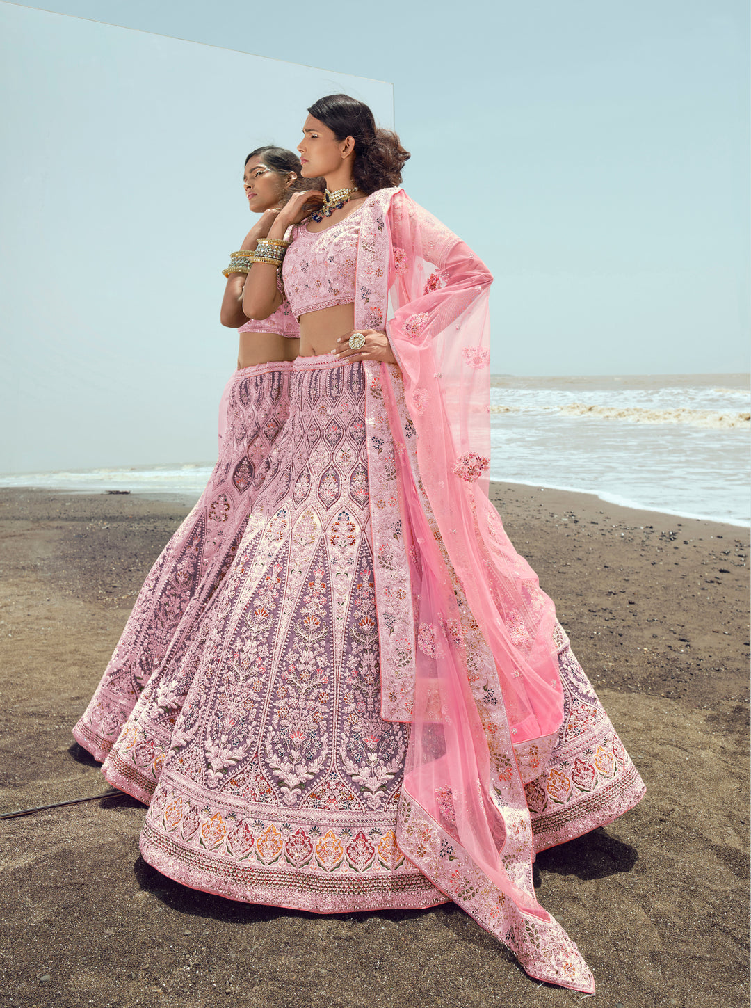 Net Lehenga Choli | Intricate Thread and Zarkan Work for Weddings