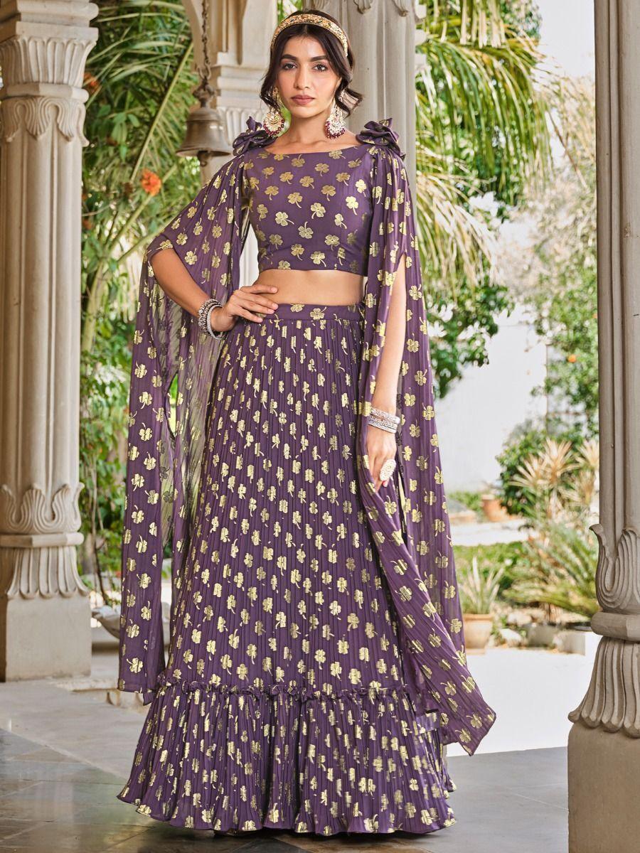 Light Purple Foil Work Georgette Lehenga | Party Wear Choli with Dupatta