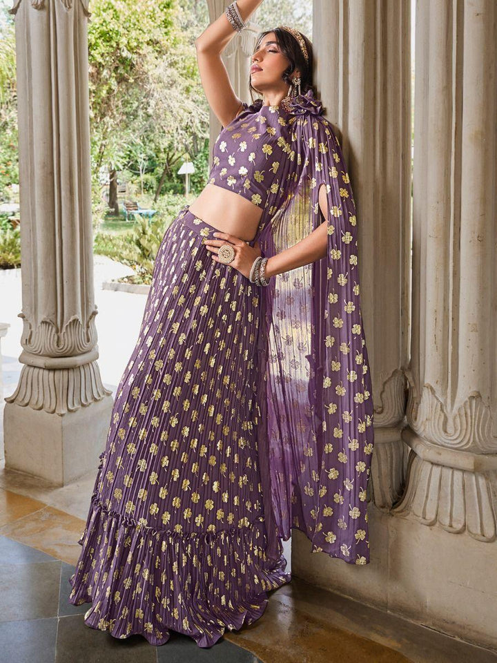 Light Purple Foil Work Georgette Lehenga | Party Wear Choli with Dupatta