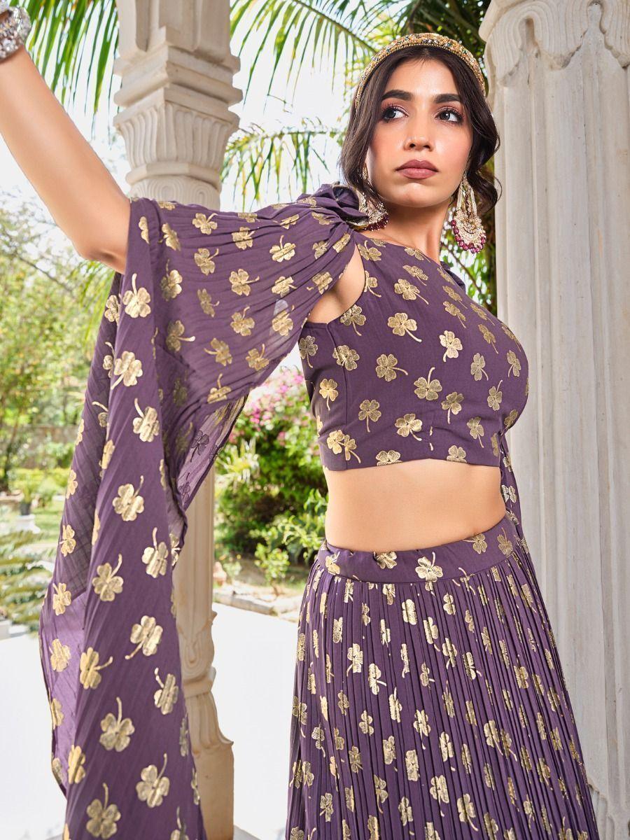 Light Purple Foil Work Georgette Lehenga | Party Wear Choli with Dupatta