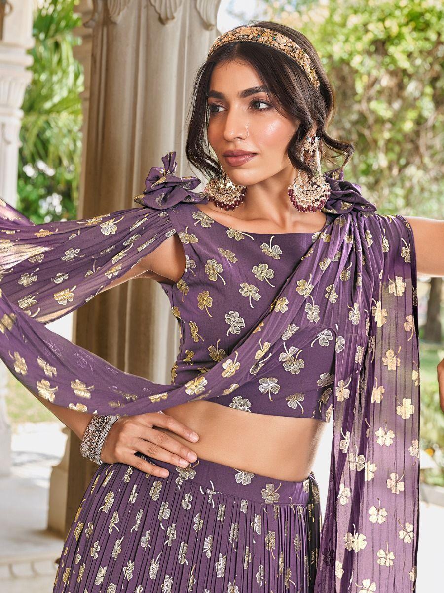 Light Purple Foil Work Georgette Lehenga | Party Wear Choli with Dupatta