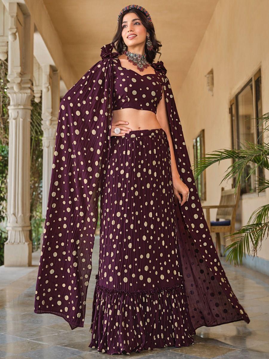 Wine Georgette Lehenga Choli | Festival Wear Party Outfit for Women