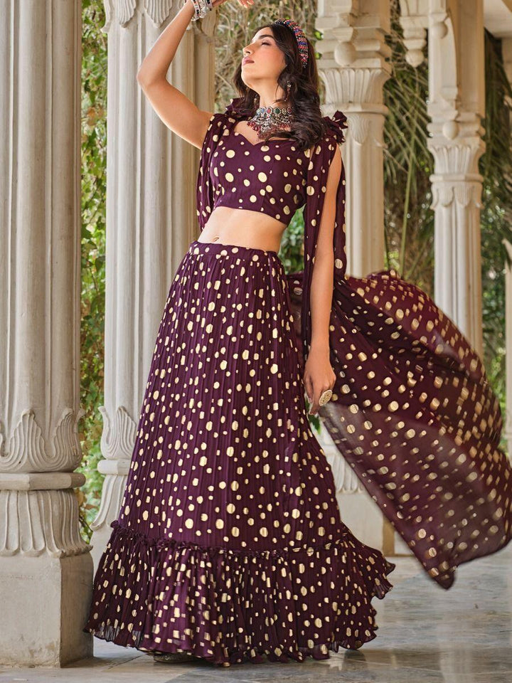 Wine Georgette Lehenga Choli | Festival Wear Party Outfit for Women