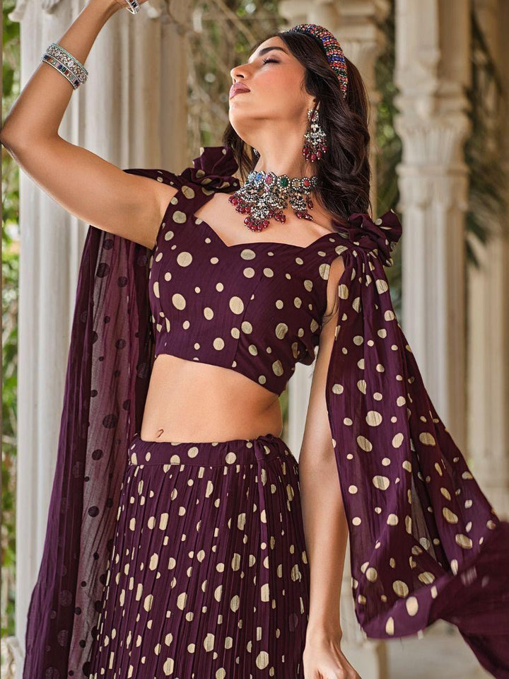 Wine Georgette Lehenga Choli | Festival Wear Party Outfit for Women