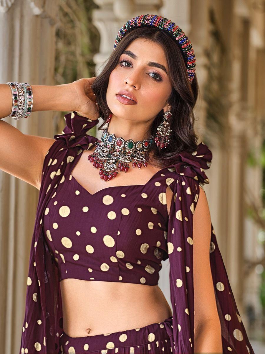 Wine Georgette Lehenga Choli | Festival Wear Party Outfit for Women