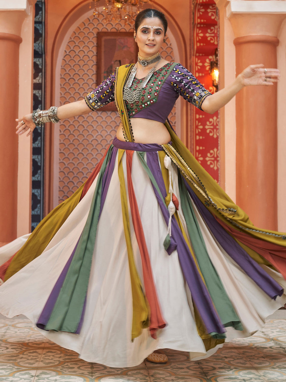 Attractive Multi-Color Rayon Navratri Lehenga Choli With Dupatta