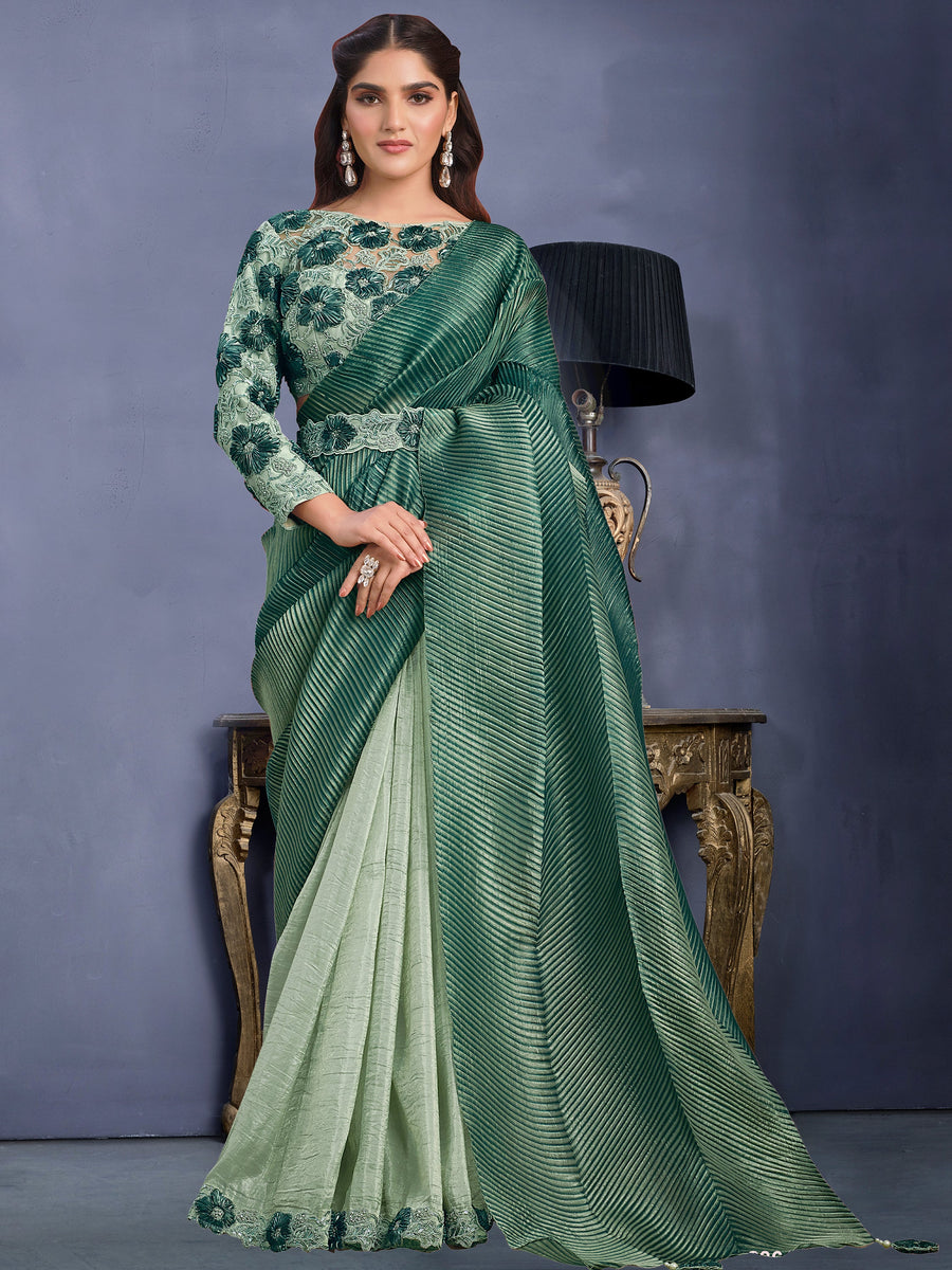 Green silk saree crafted for elegance and style.