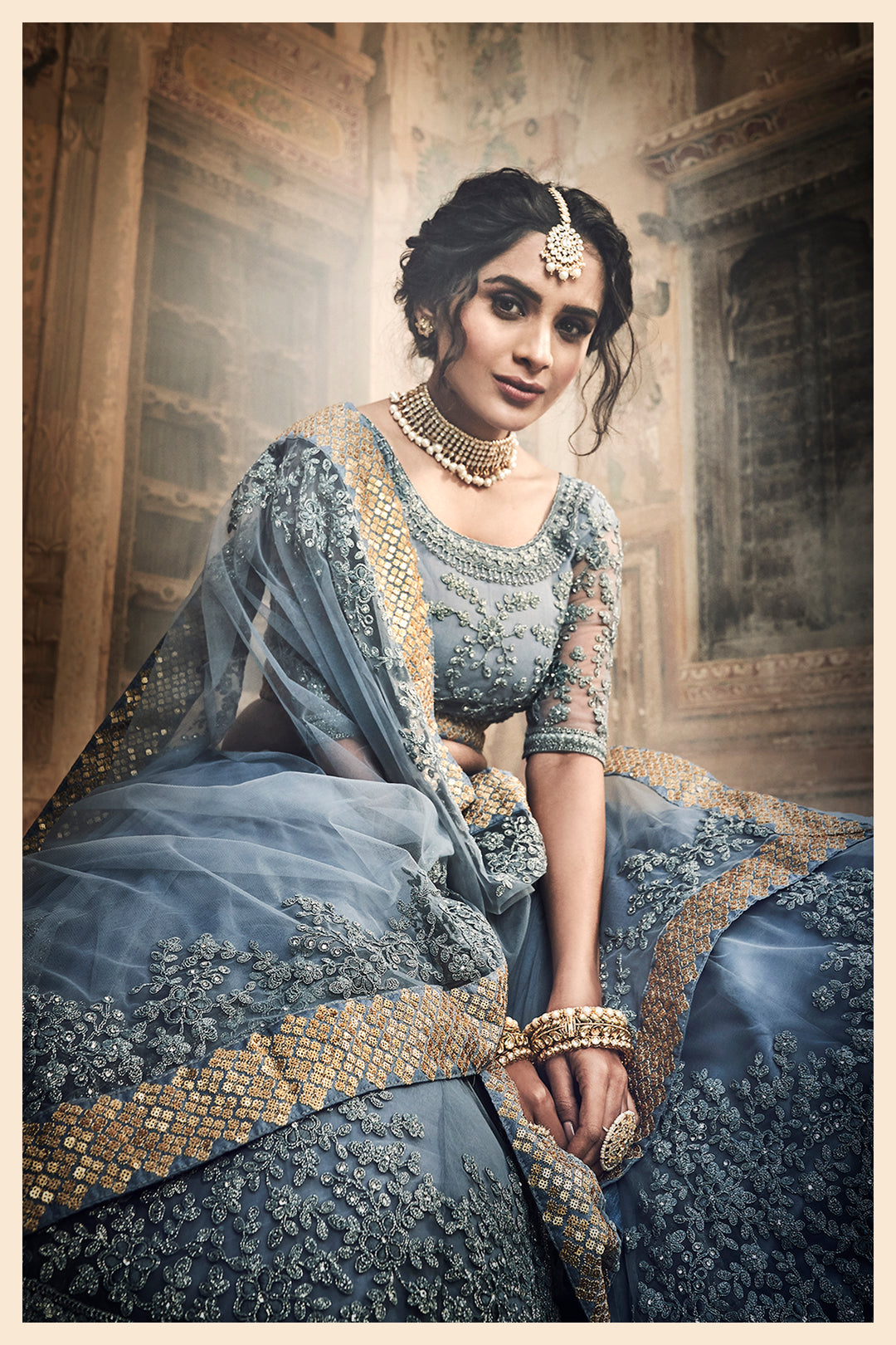 Grey Soft Net Lehenga | Traditional Bridal Lehenga for Weddings