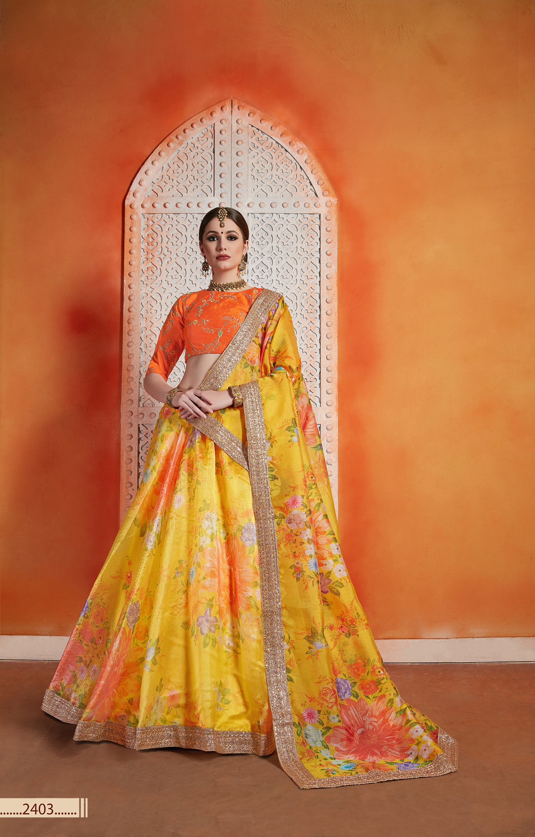 Yellow Organza Lehenga | Sequins & Zari Work with Art Silk Blouse