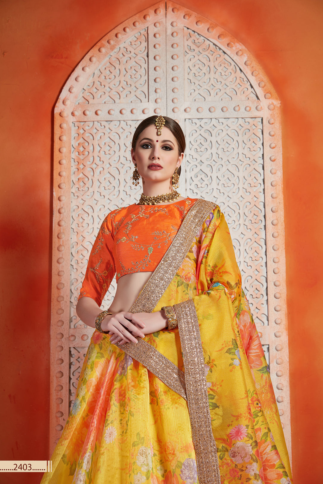 Yellow Organza Lehenga | Sequins & Zari Work with Art Silk Blouse