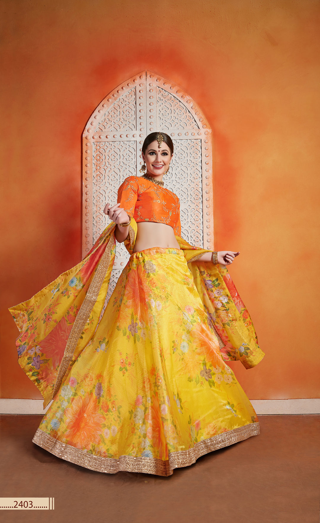 Yellow Organza Lehenga | Sequins & Zari Work with Art Silk Blouse