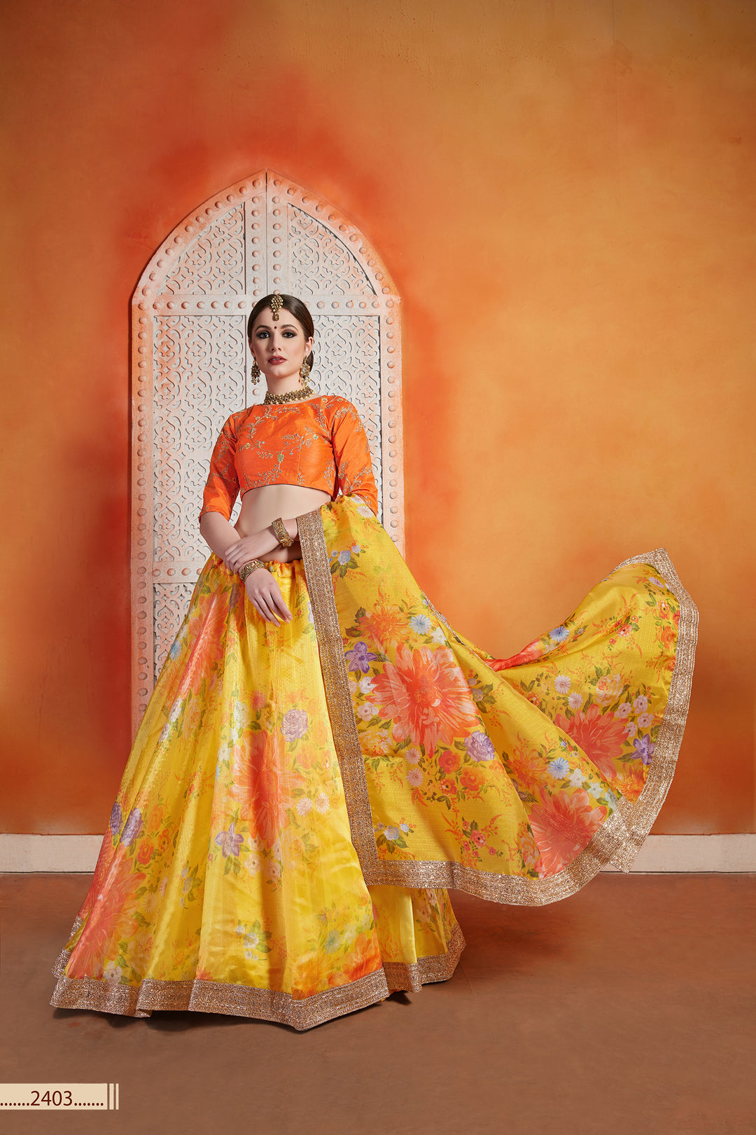 Yellow Organza Lehenga | Sequins & Zari Work with Art Silk Blouse