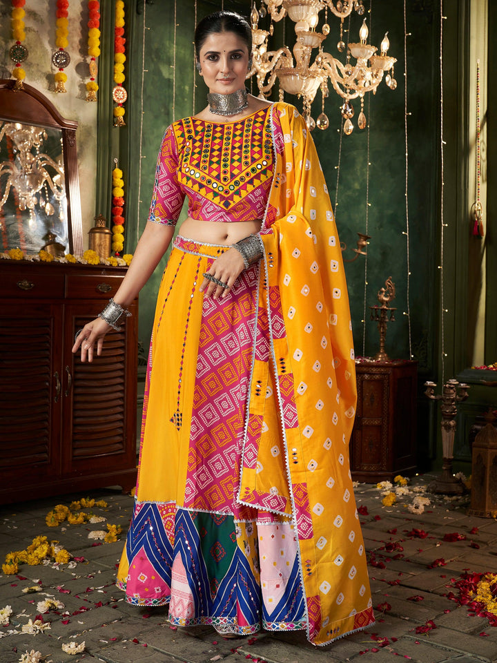 Beautiful Yellow Cotton Navratri Wear Lehenga Choli With Dupatta