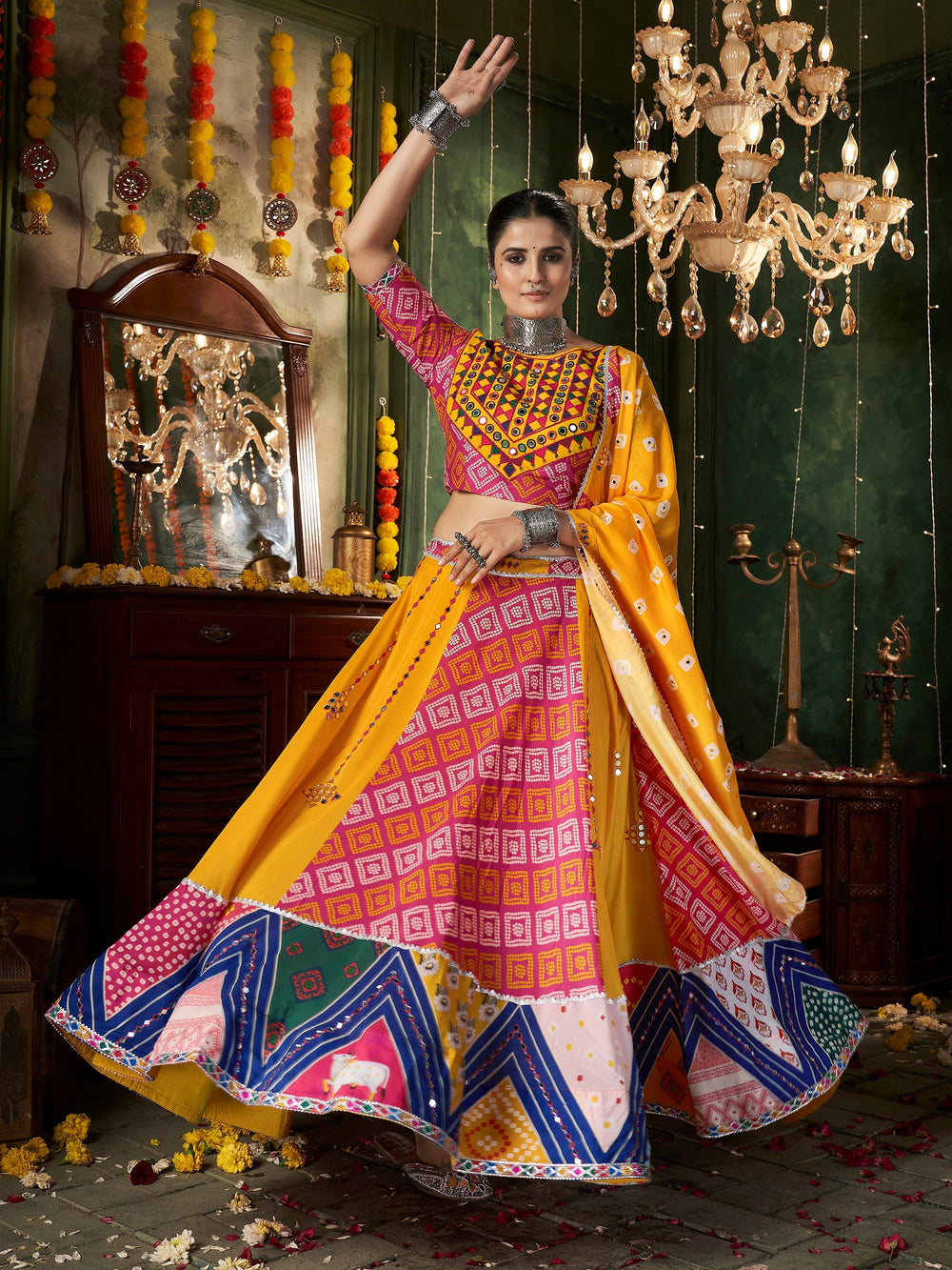 Beautiful Yellow Cotton Navratri Wear Lehenga Choli With Dupatta