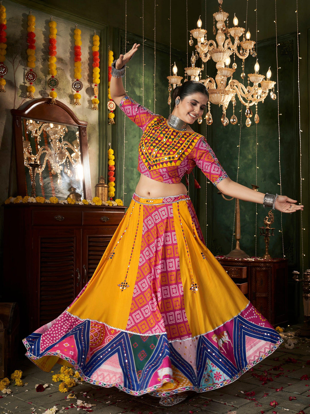 Beautiful Yellow Cotton Navratri Wear Lehenga Choli With Dupatta