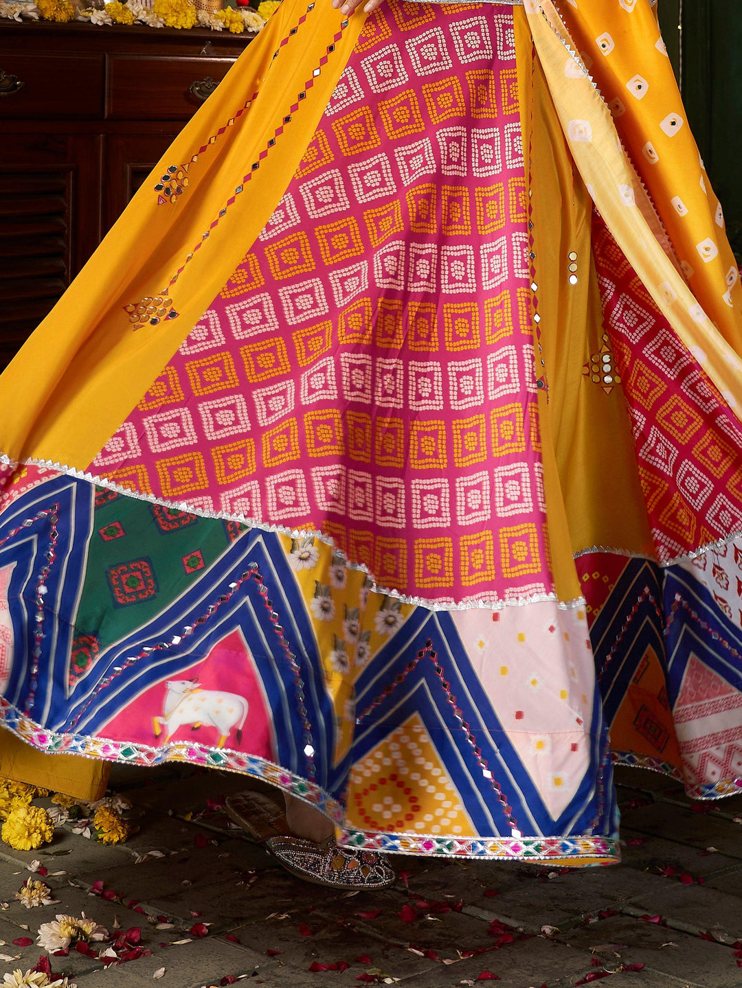 Beautiful Yellow Cotton Navratri Wear Lehenga Choli With Dupatta