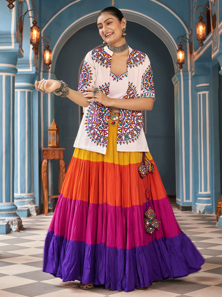 StunningÃ‚Â Multi-Color Rayon Navratri Lehenga Choli With Jacket