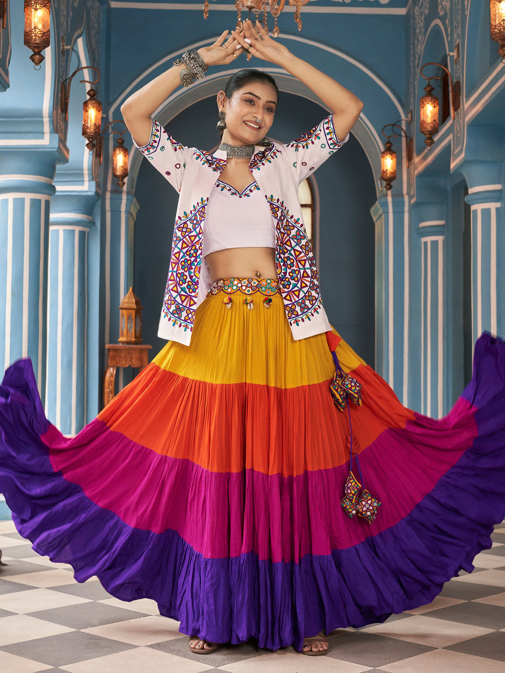 StunningÃ‚Â Multi-Color Rayon Navratri Lehenga Choli With Jacket