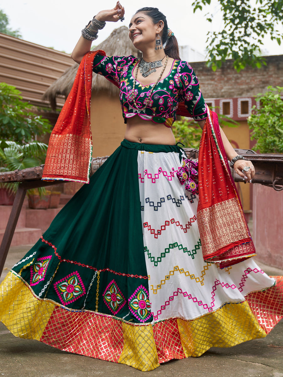 Green cotton lehenga crafted for elegance and style.