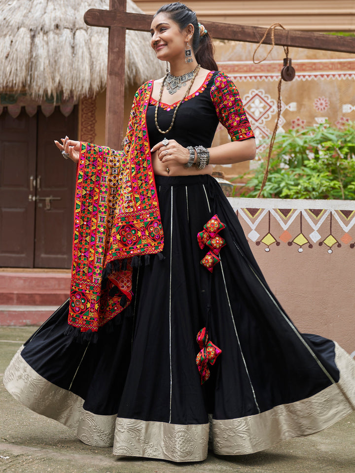 Captivating Black Embroidered Rayon Navratri Wear Lehenga Choli