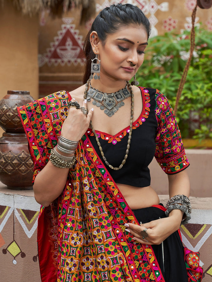 Captivating Black Embroidered Rayon Navratri Wear Lehenga Choli