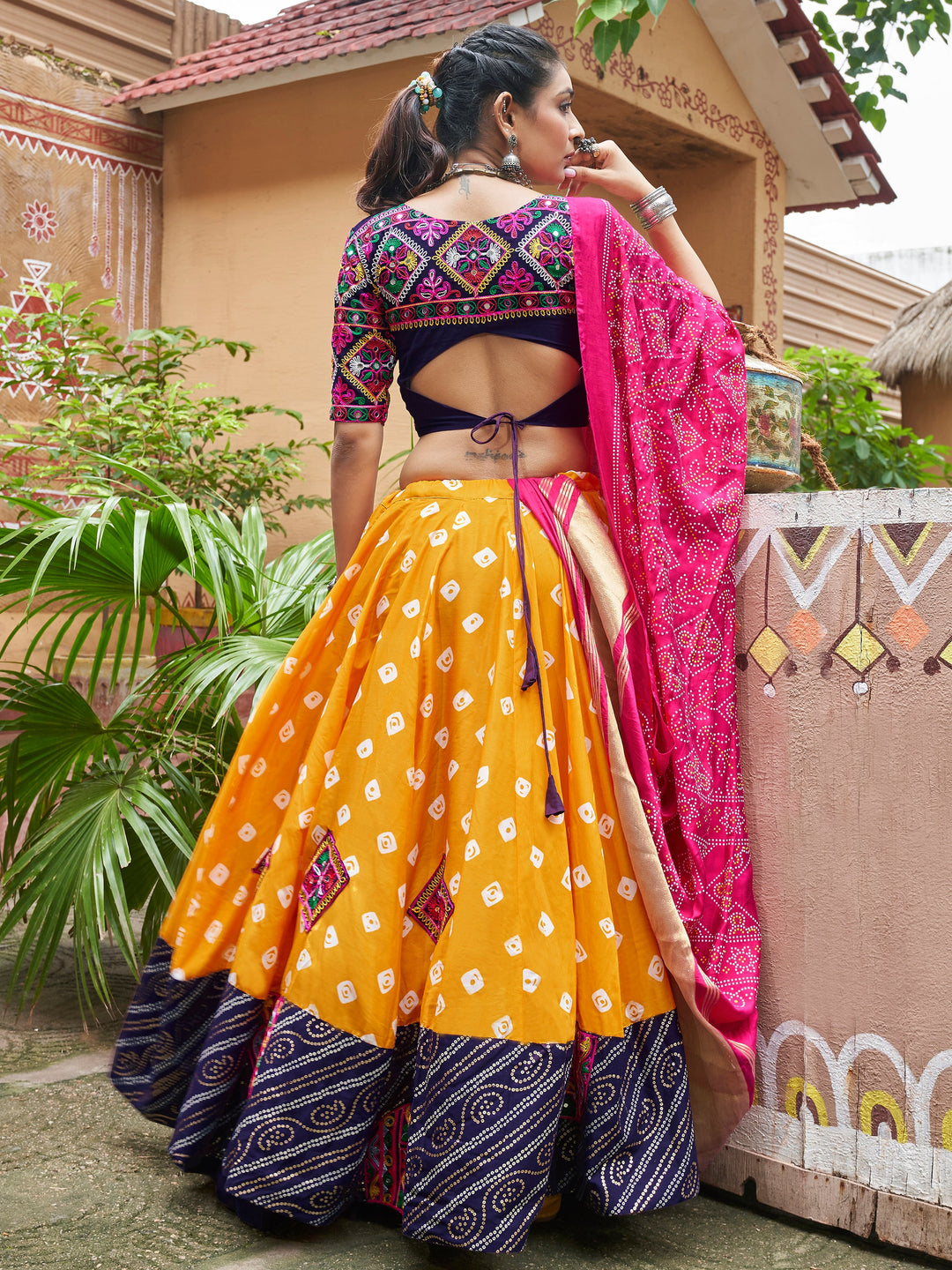 Precious Yellow Embroidered Cotton Navratri Lehenga Choli With Dupatta