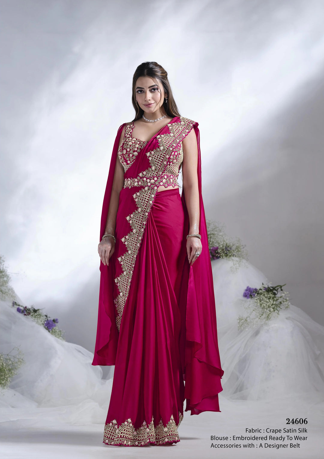 Luxurious Crepe Satin Silk Red Saree | AURA Collection Special Edition