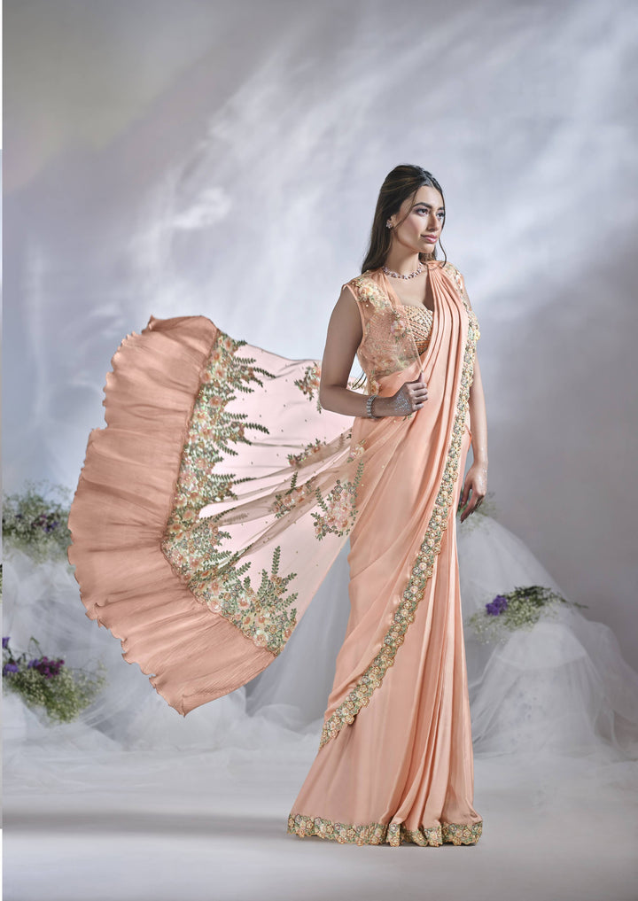 Stunning Beige Satin Silk Saree | Perfect for Weddings & Parties