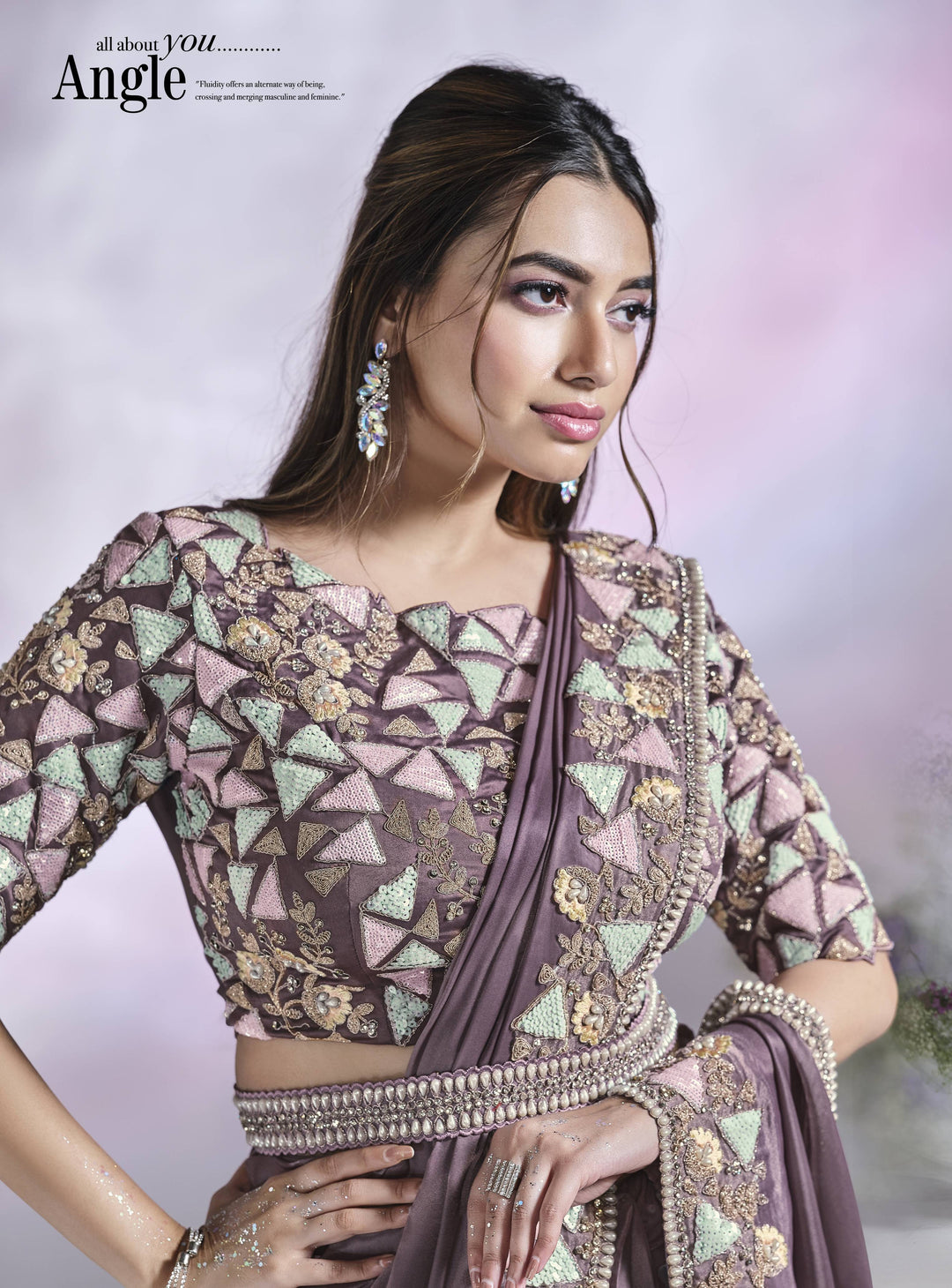 Lavender Dream Saree | Crepe Satin Silk with Sequins & Satin Hand Work