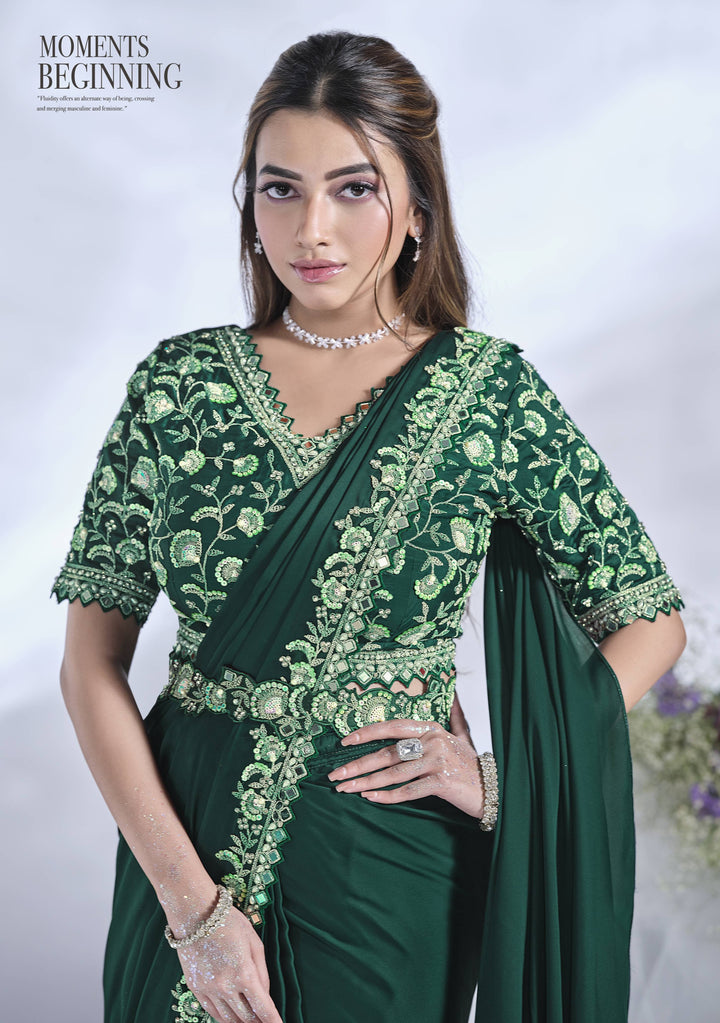 Bold Green Satin Silk Saree | Perfect for Weddings & USA Festive Events