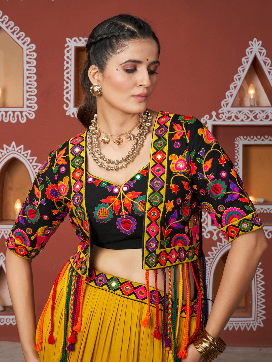 AttractiveÃƒâ€šÃ‚Â Multi-Color Navratri Lehenga Choli With Designer Jacket